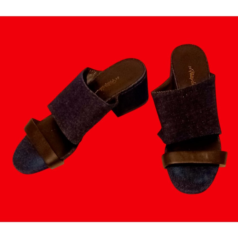 3.1 Phillip Lim Double Strap Chunky Heel Denim Black Leather Sandal Heels 38